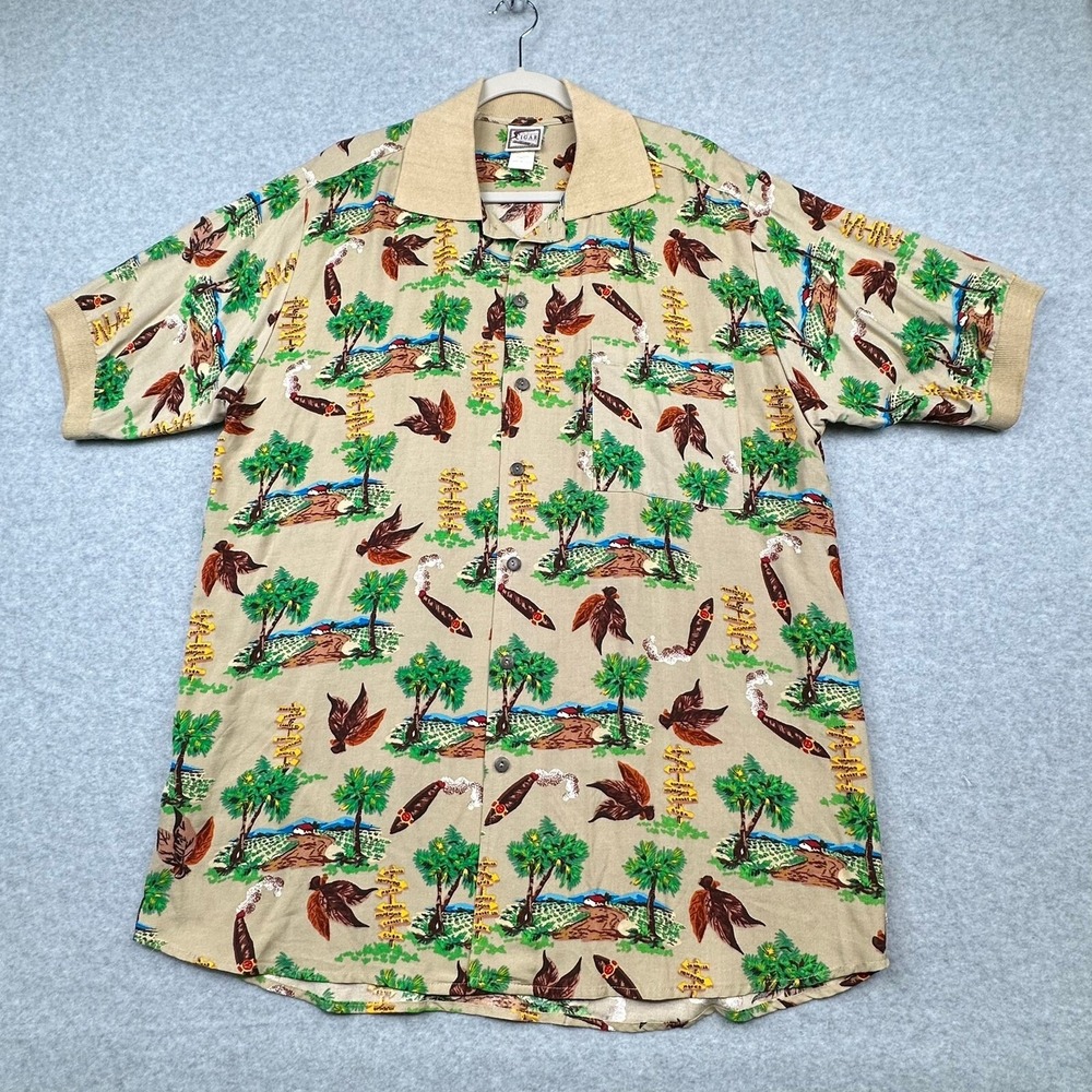 VTG 90s‎ Original Cigar Clothing Company Rayon Camp Shirt Tropical USASize L
